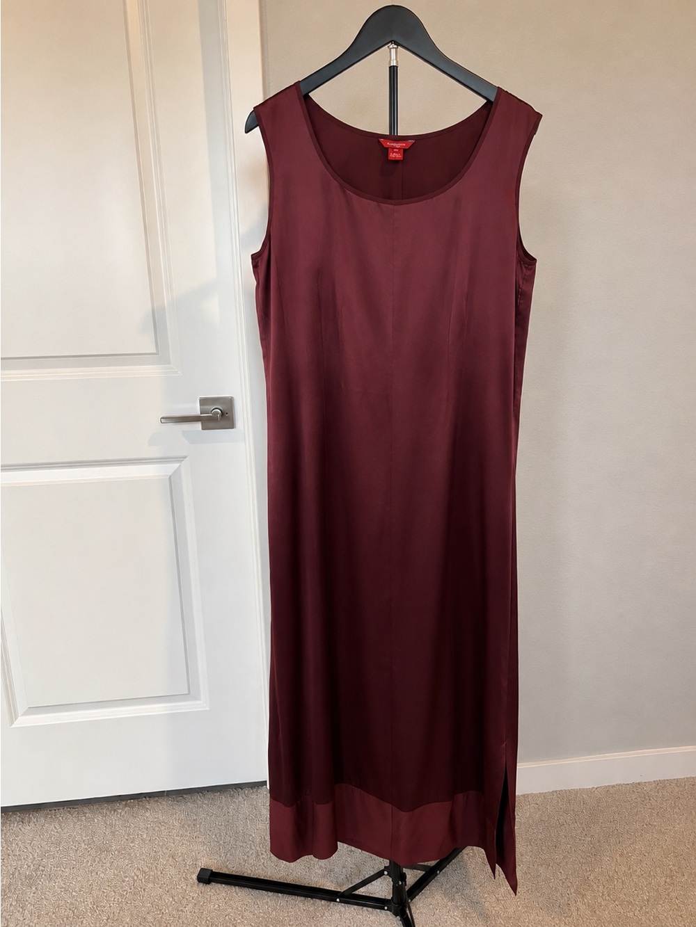 Sundance 100% Silk Burgundy Maxi Dress Size 14 Minimalist Slip Dress